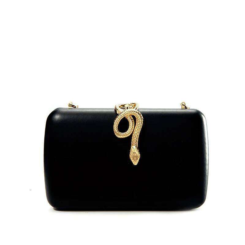 Classic Black Imitation Sheepskin PU Square Metal Snake Head Clutch Bag Can Be Worn Cross-Body, Suitable For Parties, Banquets,