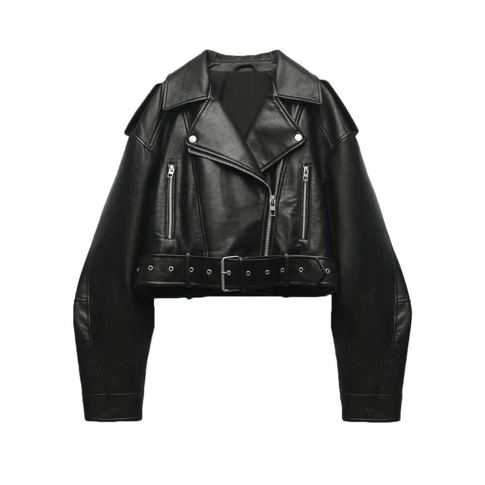 Fitaylor Women Faux PU Casual Lady Lapel Zipper Short Leather Jacket High Street Motorcycle Coat