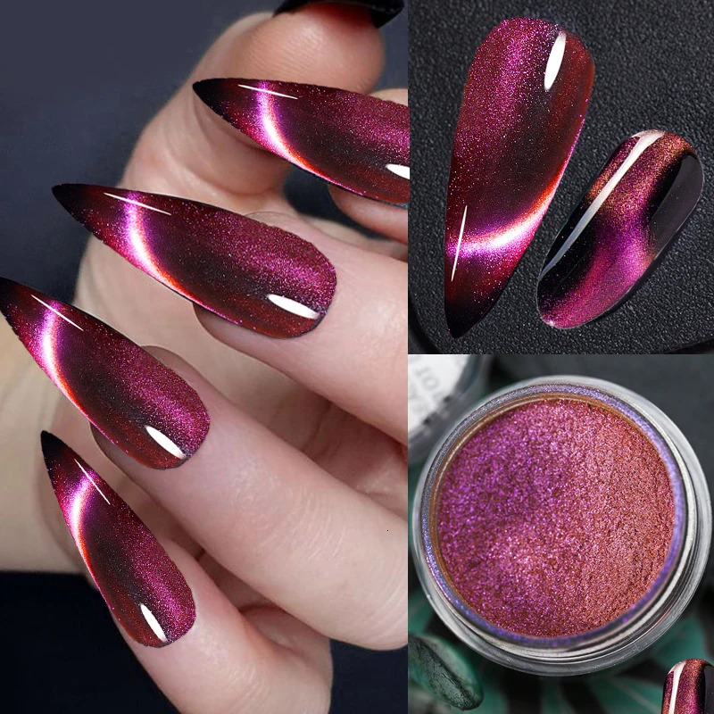 6Colors/set Chameleon Magnetic Cat Eye Nail Powder Net2-3g 9D Laser Magnet Chrome Powder DIY Magic Cats Eye Magnet Powder 250523