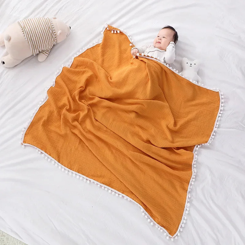 Blanket Baby Hairball Solid Color Blanket Baby Cotton Wrap Babies Swaddle Blanket Spring/summer Baby Wrap Swaddling 250527