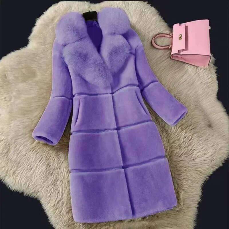 Sheep Shear Jacket Women's Overcoat Fashion Slim Mid-Length Warm Parka Autumn Winter New Fox Fur Coat Outwear Casaco