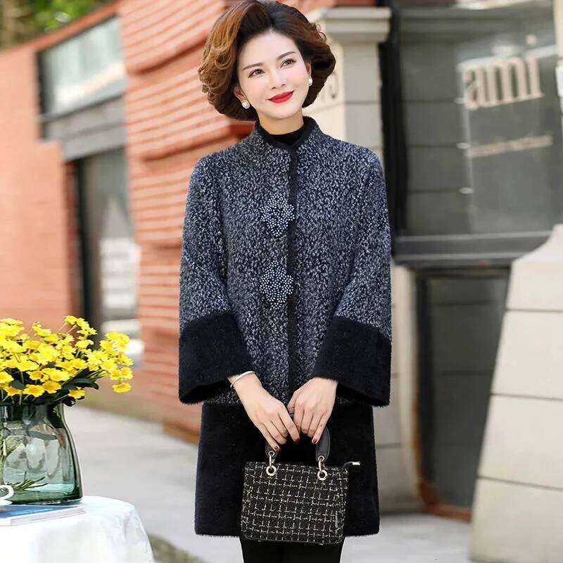 Autumn Winter New Chic Jacket Women's Overcoat High-End Loose Mid-Length Thicke Warm Mink Fleece Coat Outwear Casaco