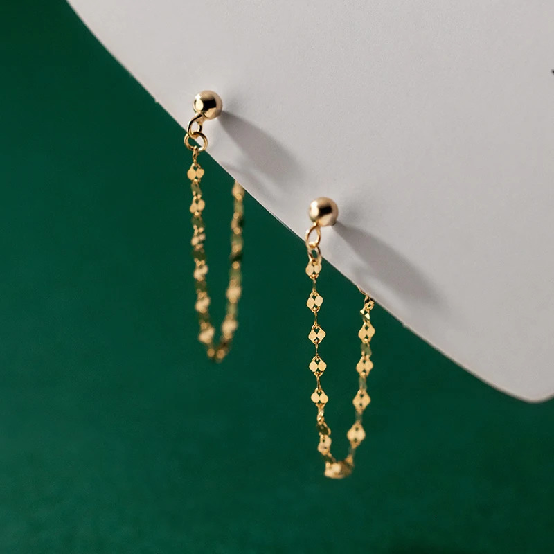 MODIAN 925 Sterling Silver Sparkling Round Long Chain Stud Earrings Fashion Gold Color Ear Studs For Women Fine Jewelry Gift 250527