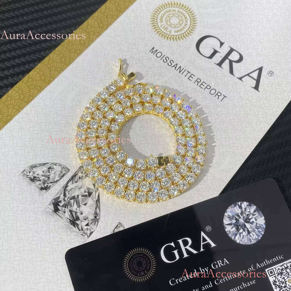 Ready to Ship VVS Moissanite Dia Tennis Chain Necklace and Bracelet Iced out Hip Hop Jewelry