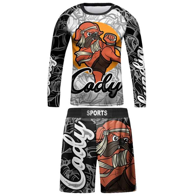 Kids Bjj Rashguard Jiu T-shirt+Pant KickBoxing Sets Boy Gym Children Muay Thai Shorts MMA Clothing Compression Tights X250528