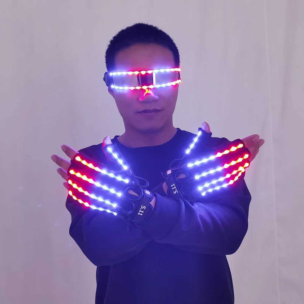 New Design LED Light Emitting Costumes LED Luminous Glasses Gloves Stage Props LED luminous Costumes W250528