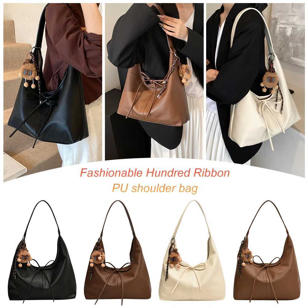 Hobo Bag PU Leather Solid Color Shoulder Bag for Women Bow Crescent Bag Trendy Mini Purse for Commuting Travel Y250528