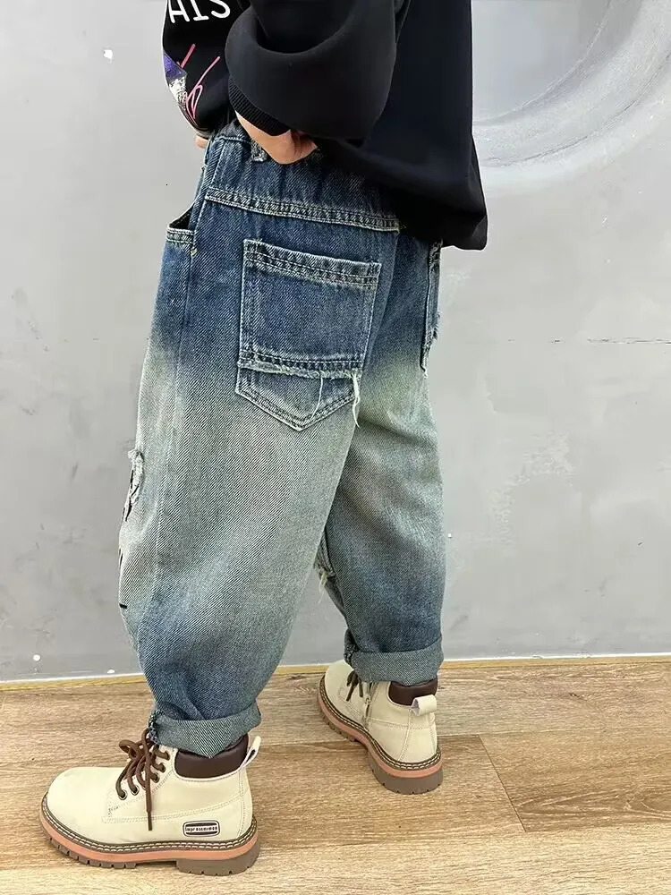 Childrens Ripped Jeans Pant Spring and Autumn Clothes Boys Casual Loose Pants Girls Baby Trousers Thin 2 4 6 12Y 250528