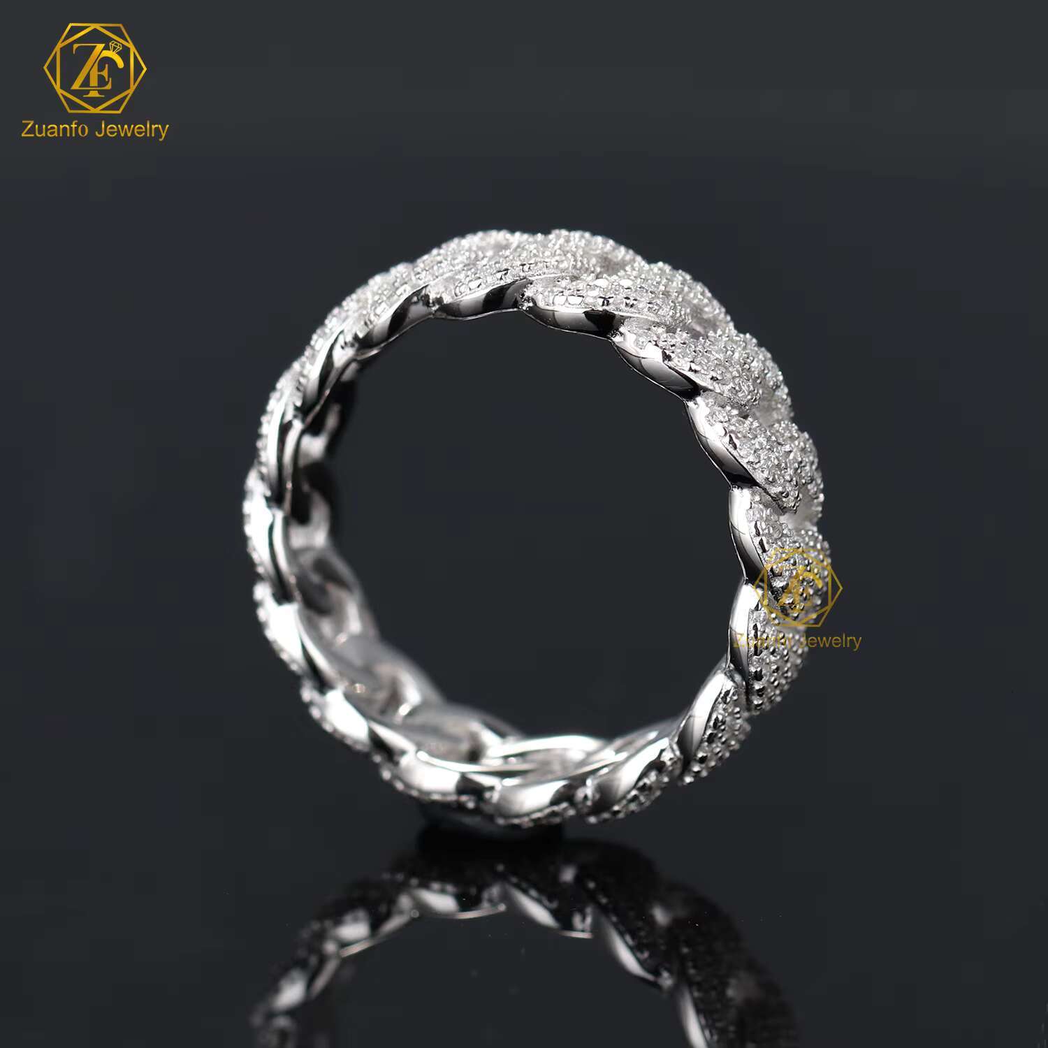 Hot Sale Ready to Ship Iced Out Cuban Ring Moissanite 925 7mm Moissanite Diamond Ring for Men
