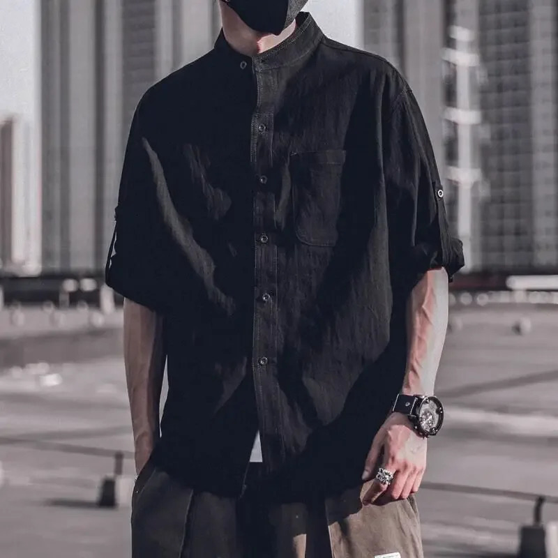 Mens Shirt with Pocket Plain Linen Male Shirts Clothing High Quality Casual Regular Japanese Vintage I Sleeves 250527