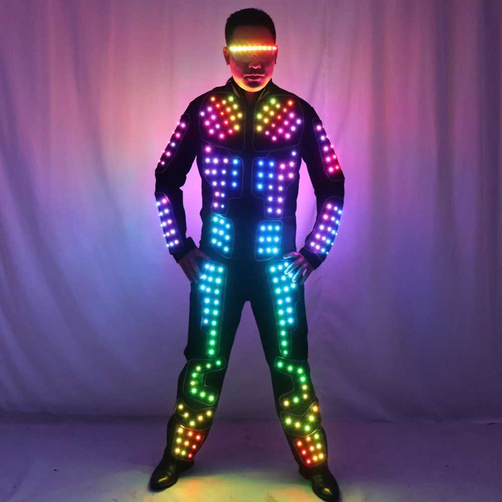 Full Color LED Robot Suit Stage Dance Costume Tron RGB Light up Stage Suit Outfit Jacket Coat W250528