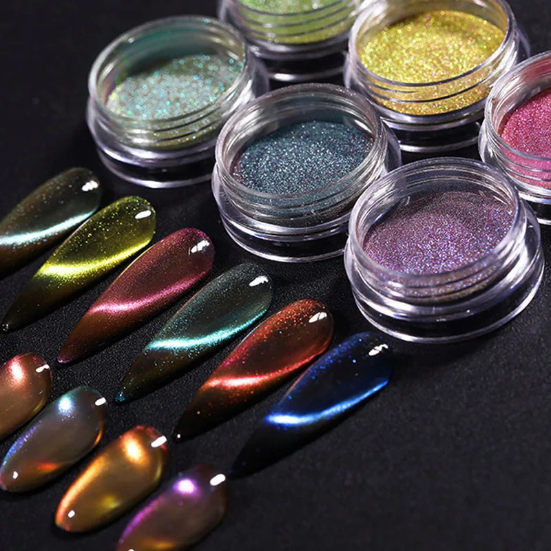 6Colors/set Chameleon Magnetic Cat Eye Nail Powder Net2-3g 9D Laser Magnet Chrome Powder DIY Magic Cats Eye Magnet Powder 250523