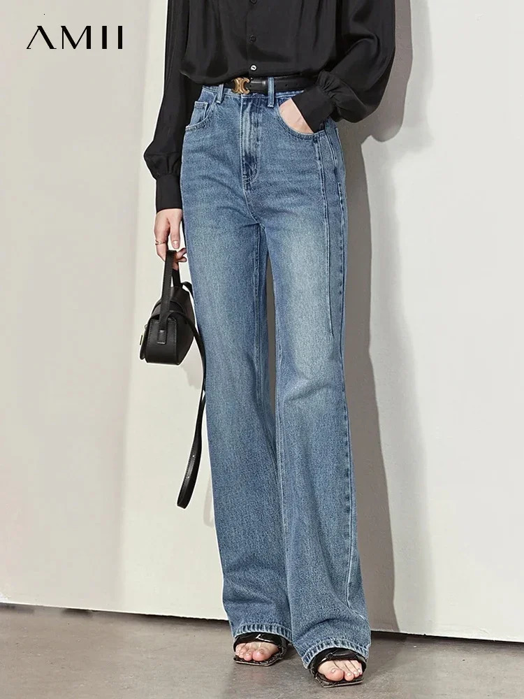 Amii Minimalism Women Jeans 2024 Spring Vintage Denim Pants Loose Wide Leg Casual Female Trousers 12270097 250516Z