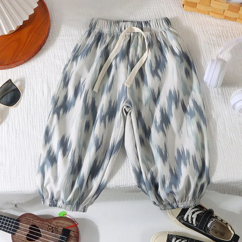 Summer Children Ice Silk Mosquito Proof Trousers Girl Boy Baby Soft Loose Home Sleeping Pants Children High Waisted Casual Pants 250528