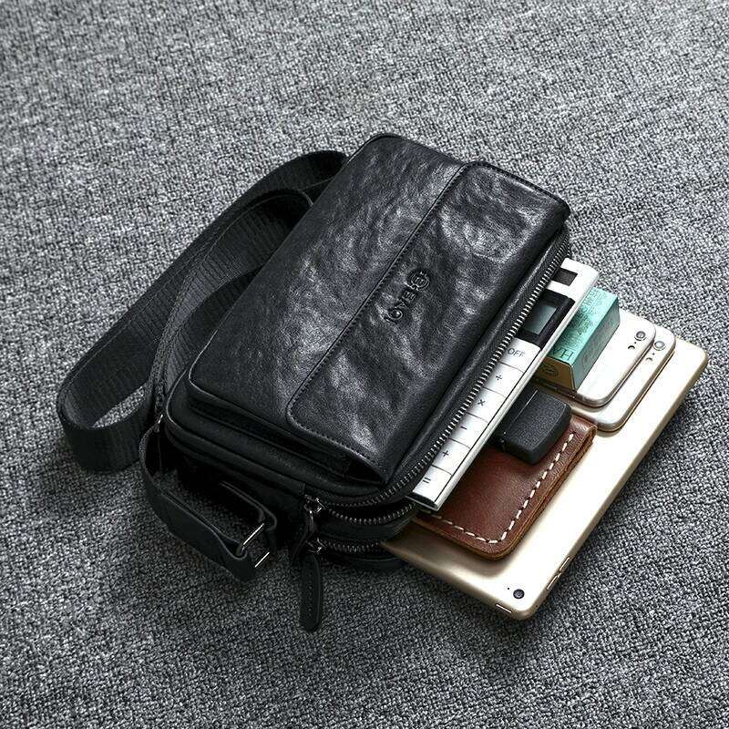 Wmnuo INS Shoulder Men Double Zipper Simple Genuine Clutches For Man Cow Leather Crossbody Messenger Bag Male Hot