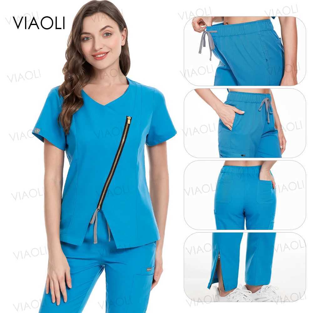 Zip Jacket+Pocket Pants Medical Uniform Women Scrub Set Nurse Accessories Hospital Dental Clinic Work Suit Beauty Sn Workwear X250528