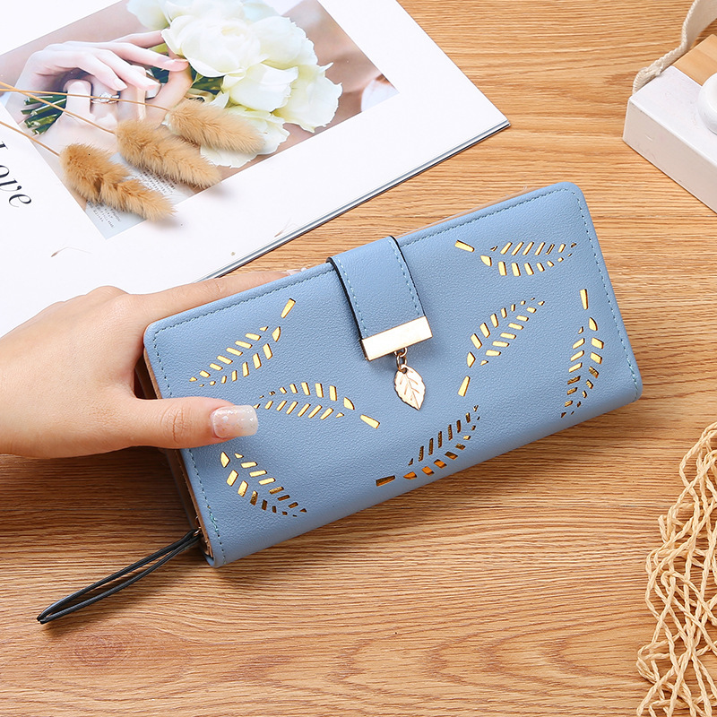 Free Shipping Designer Wallet 2025 New Women's Hollow Leaf Handbag Leather Korean Zipper Card Bag Long Phone Bag