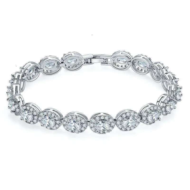 Elliptical Dia Zircon MOXI Copper Plated True Platinum Colorful Women's Bracelet