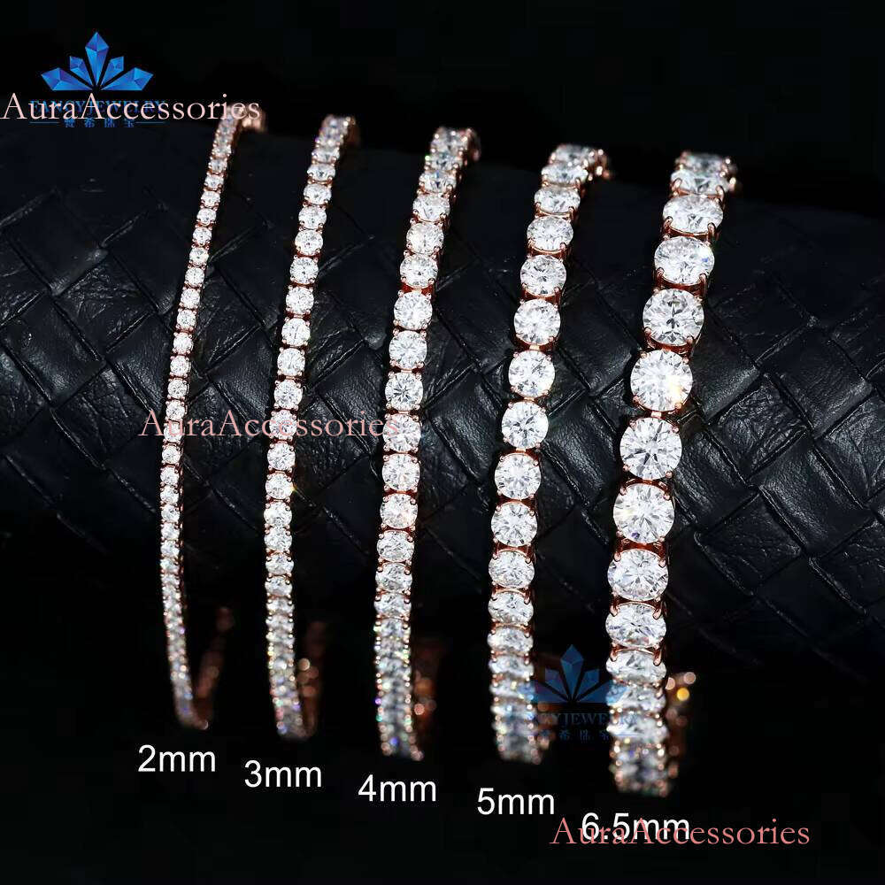 Hot Sale D VVS Dia Bracelet 2mm 3mm Sterling Sier Gold Plated Moissanite Tennis Chains Petite Woman