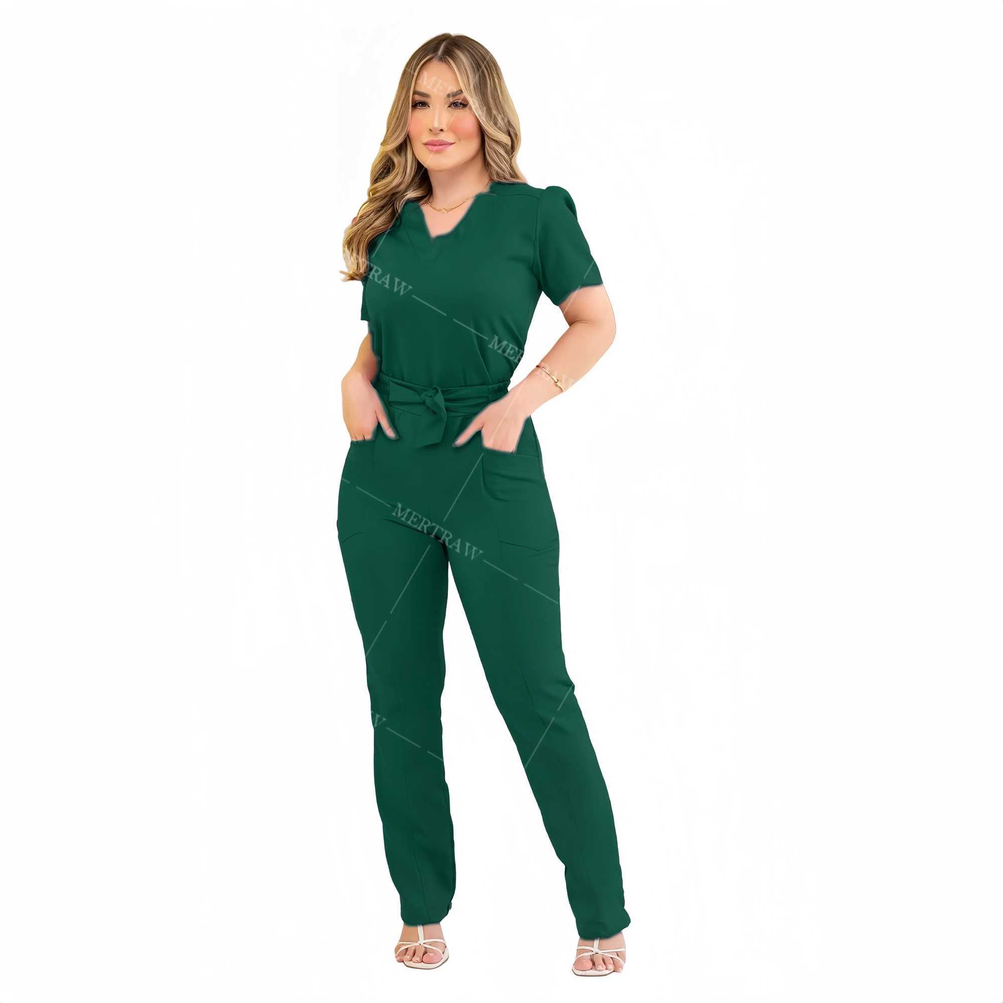 Multicolour Doctor Nursing Uniforms Short Slve V-neck Tops Pants Nurse Scrubs Set Medical Clinical Beauty Spa Sn Clothes X250528