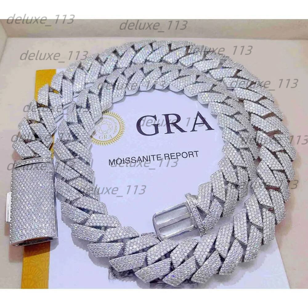 Moissanite Cuban Link Chain 20Mm 3 Rows Pendant Necklaces Lced Out Pass Dia Tester Sterling Sier Necklace