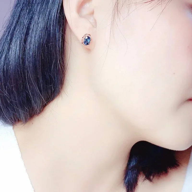 Natural Bule Topaz Stud Earring for Women 925 Sterling Silver Jewelryv Female Blue Sapphire Oval Earrings 250527