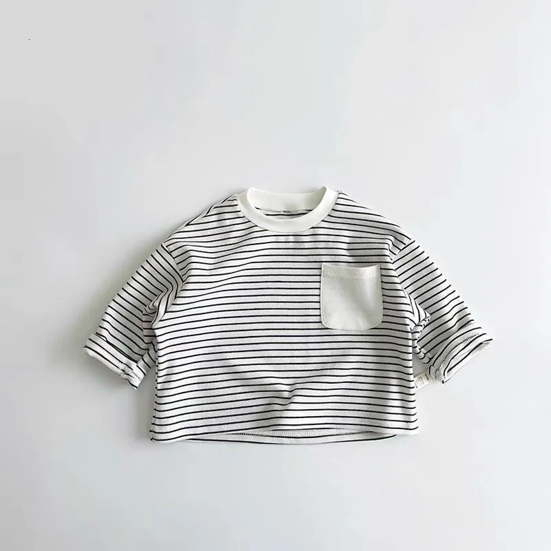 Trendy Striped Tshirt Fashion Versatile Casual Loose Round Neck Tees n Long Sleeve Solid Color Tops 250528