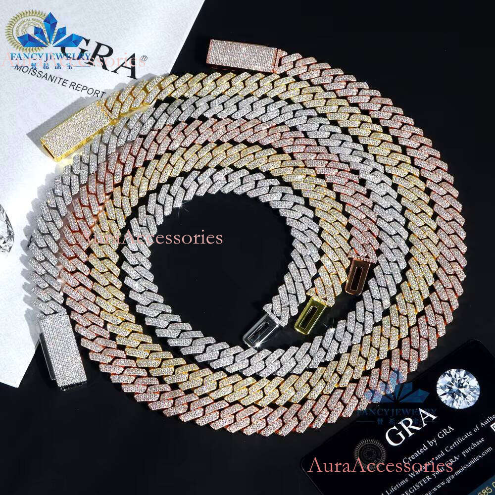 Custom VVS Iced Moissanite Chain 8MM 10MM 12MM 14MM 16MM Sizes Sier Hip Hop Dia Cuban Bracelet Necklace Set for Men