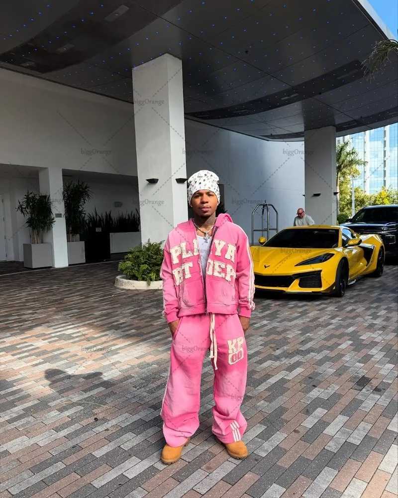 Oversized Sportswear Suit Men Letter Embroidered Zipper Hoodie Y2K High Strt Fashion Brand High Waist Sports Pants X250528