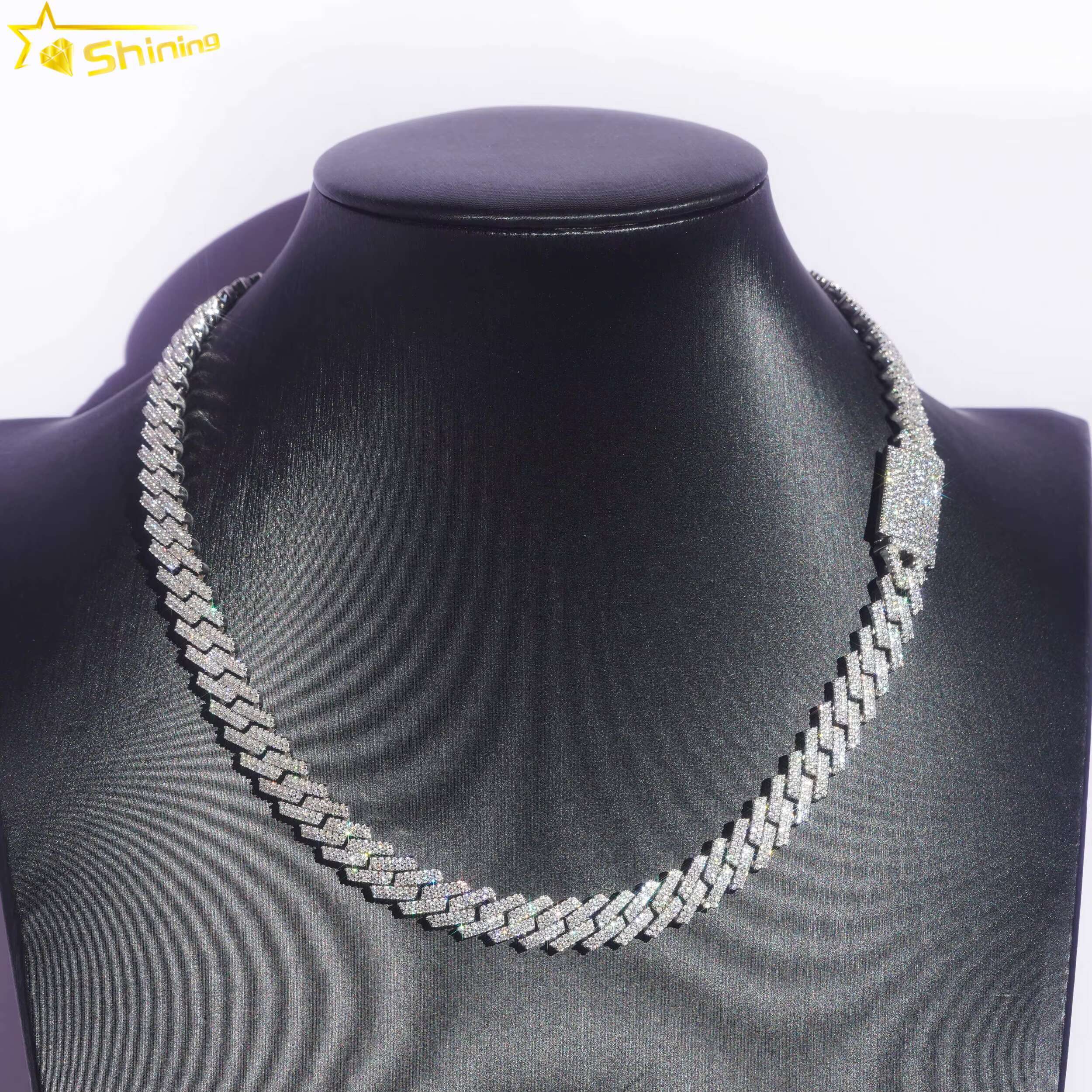 Iced Out Hip Hop Moissanite Miami Cuban Chain Necklace 10mm 15mm 925 Sterling Silver Mossanite Cuban Link Chain