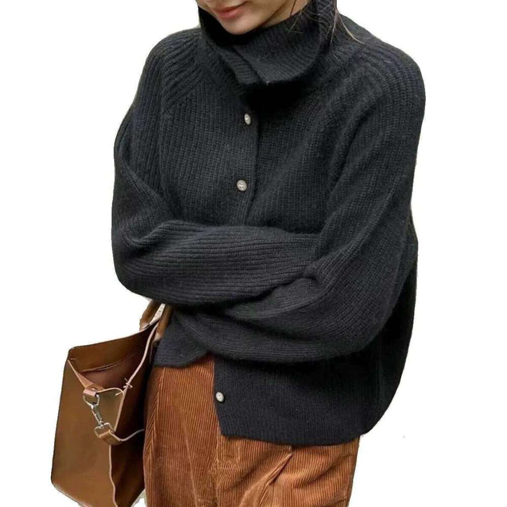Turtleneck Cardigan Ladies 100% pure woolen Autumn and winter loose thickened cashmere base sweater knitted coat tide