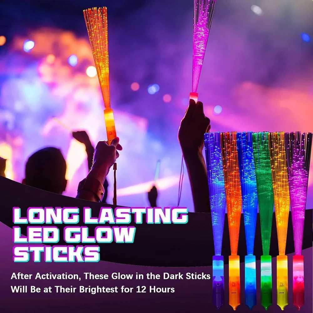 12/24/48Pcs Glow Fiber Wands Sticks LED Flashing Stick Light up Stick Colorful Fiber Optic Wands For Wedding Glow Party Favors W250528