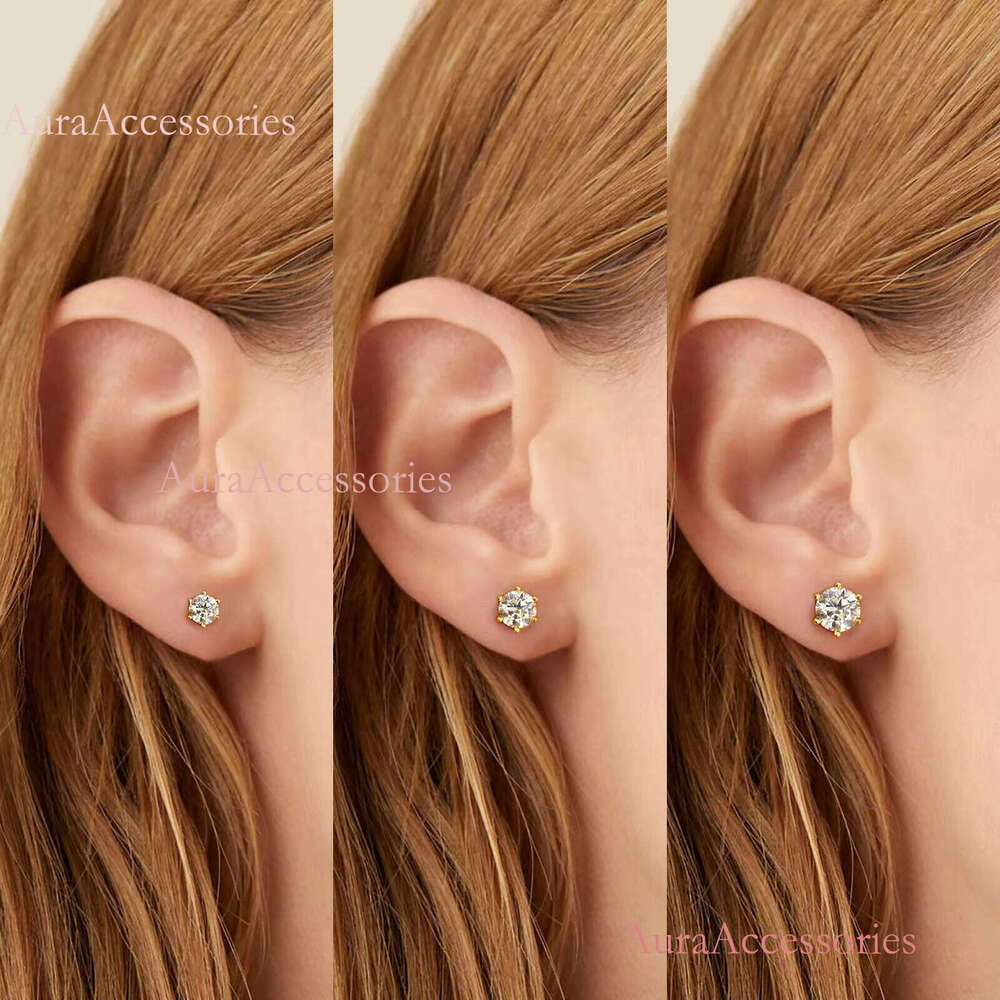 Mossanite Jewelry Classic 4 Claws Sterling Sier Screw Back Stud Moissanite Earrings 1ct 2ct for Men Women