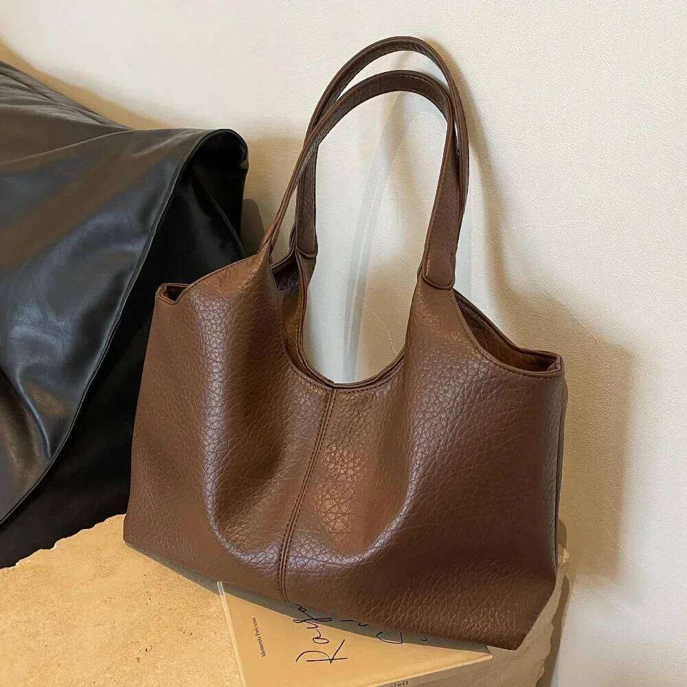 Fashion Retro Leather Tote Bags for Women 2025 Trend Female Simple Large Capacity Shoulder Bag Big Solid Color Handbags Purse