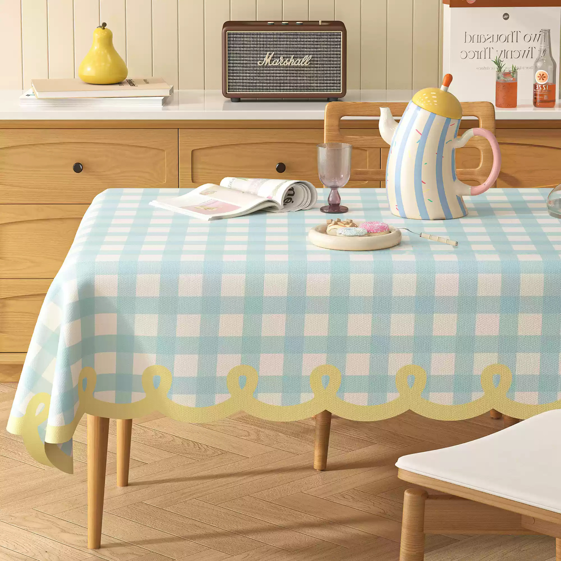 A643 cream style table cloth wash-free oil-proof waterproof anti-scalding coffee table cloth 2025 new cotton and linen heat-insulating table mat