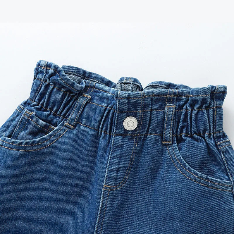 MILANCEL Spring Kids Jeans Girls Cute Solid Color Denim Blue Pants Children Loose Trousers 250528