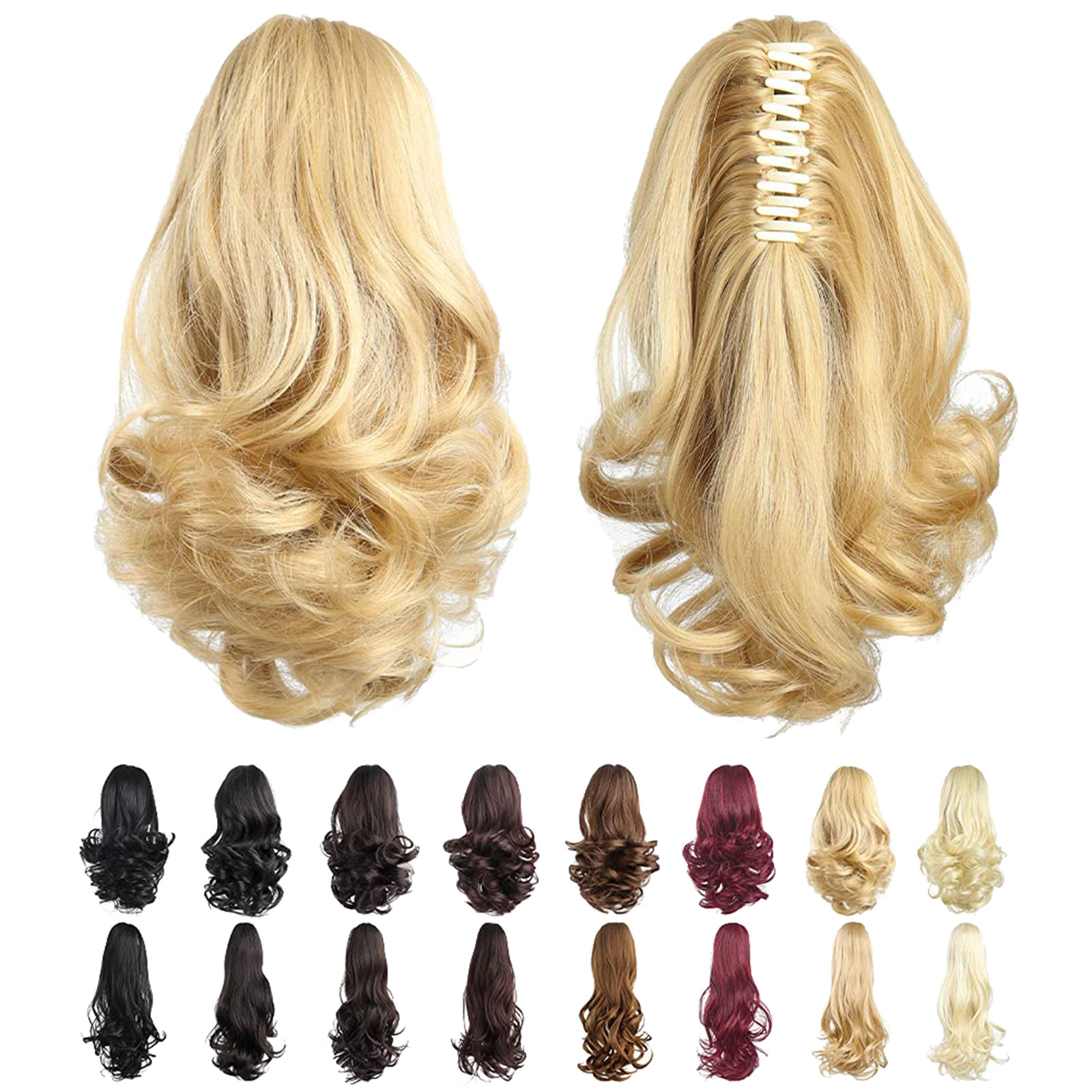 LeeWin Single Color Ponytail Extension Claw Clip in Curly Wavy Ponytail Hair Extensions Synthetic Hair Pieces for Women Pony Tail