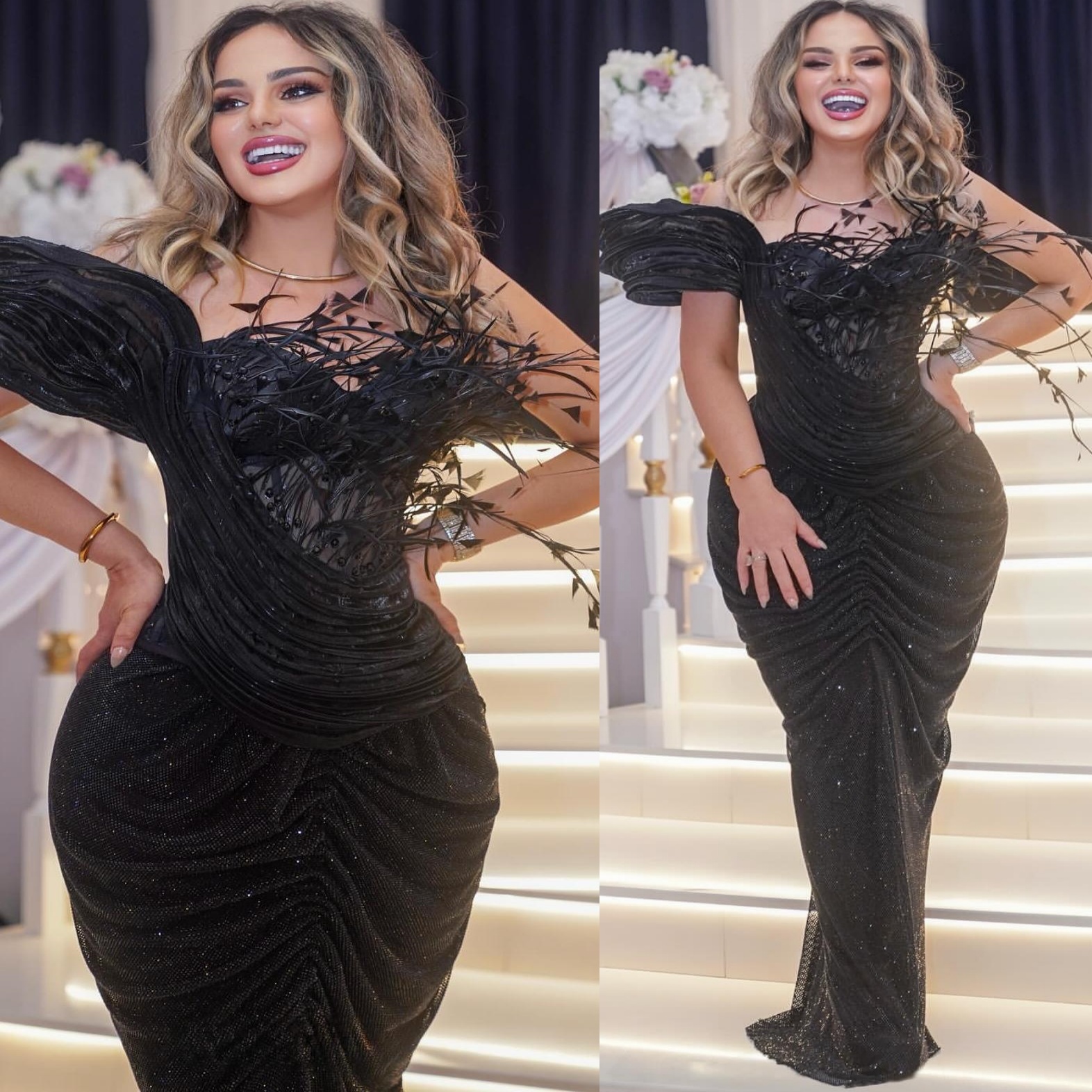 Black Sheath Prom Dresses 2025 Feather Sequined Stylish Evening Formal Party Second Birthday Engagement Gowns Plus Size Dress For Special Occasions