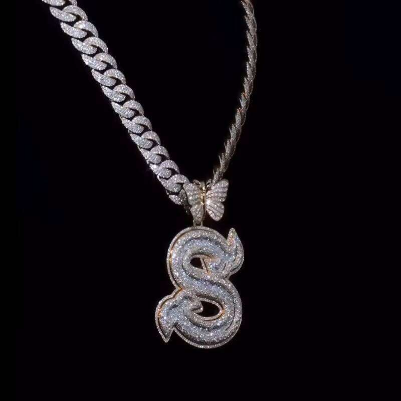 Hip Hop Jewelry Custom Initial Letter Sterling Sier Gold Plated VVS Moissanite Dia Iced Out Pendant