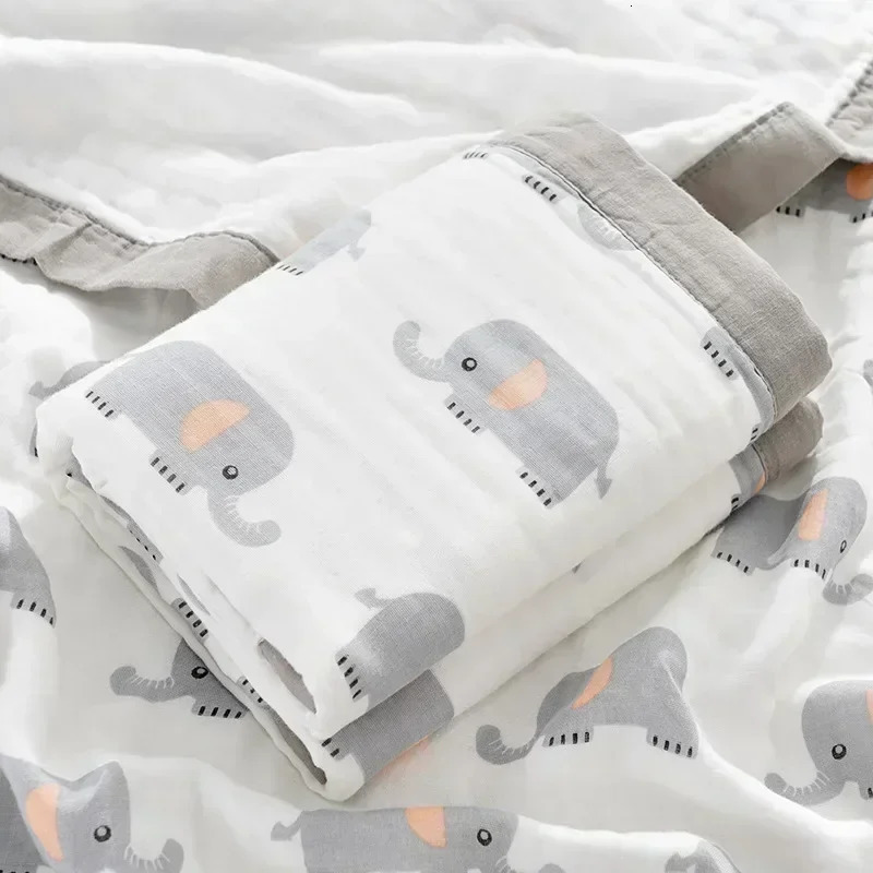 Cartoon Baby Blankets Summer born 6 Layers Thicken Soft Cotton Muslin Swaddle Wrap Stuff Infant Boys Girls Blanket 110*110CM 250527