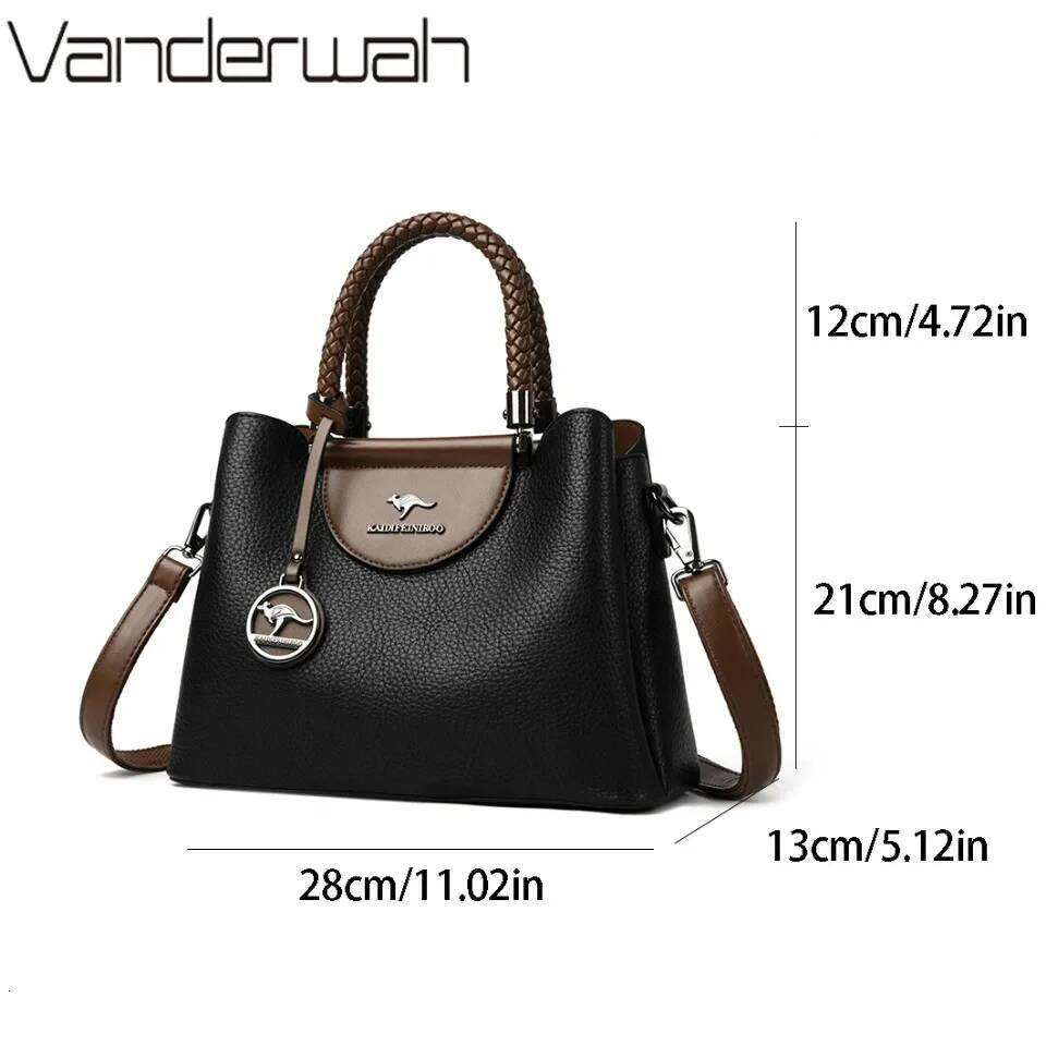 VANDERWAH 3 Layer Design Women's Handbags Designer Shoulder Crossbody Bags High Quality PU Leather Ladies Casual Tote Bag