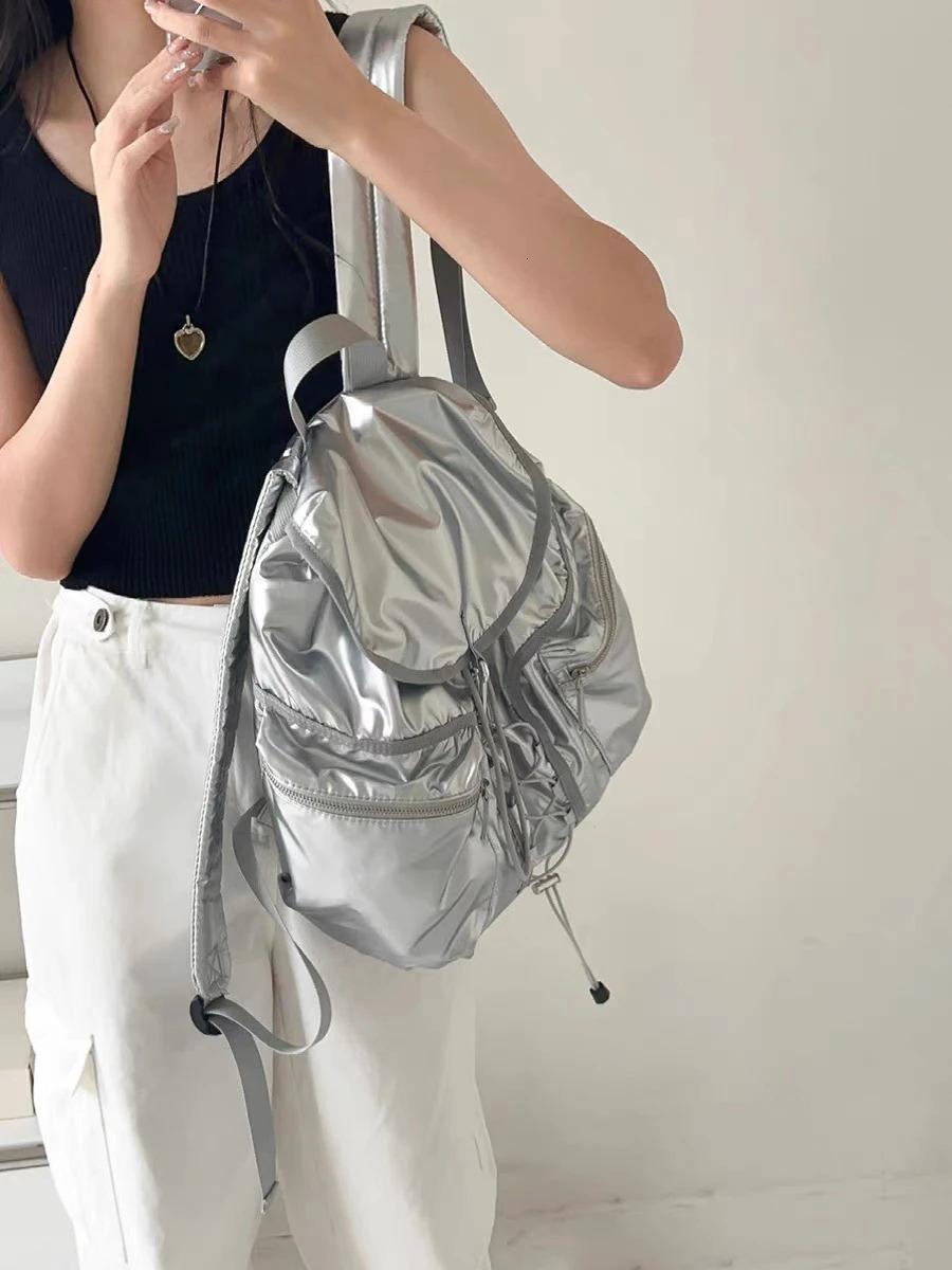 Miyagawa Shoulder Bag for Women Korean Niche Silver College Student Backpack 250527