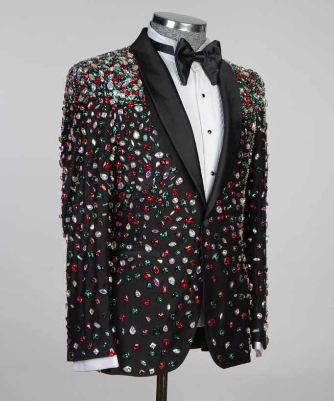 Colorful Beads Mens Wedding Tuxedos Shawl Lapel Slim Fit Groom Formal Tailored Party Birthday Wear 2 Pieces Black Pants