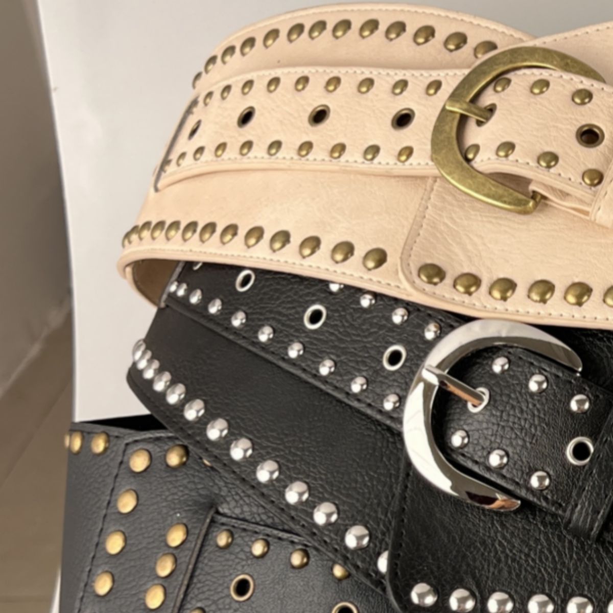 free shipping designer Belts Millennium round hook imitation leather rivet splicing alloy waist belt wide belt y2k