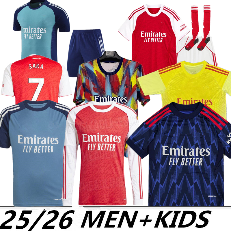 arsenalfootball kits 25 26 SAKA Soccer Jerseys G. JESUS ODEGAARD RICE HAVERTZ MARTINELLI Calafiori SALIBA TROSSARD Football Zubimendi Shirt 2025 Gyokeres raya
