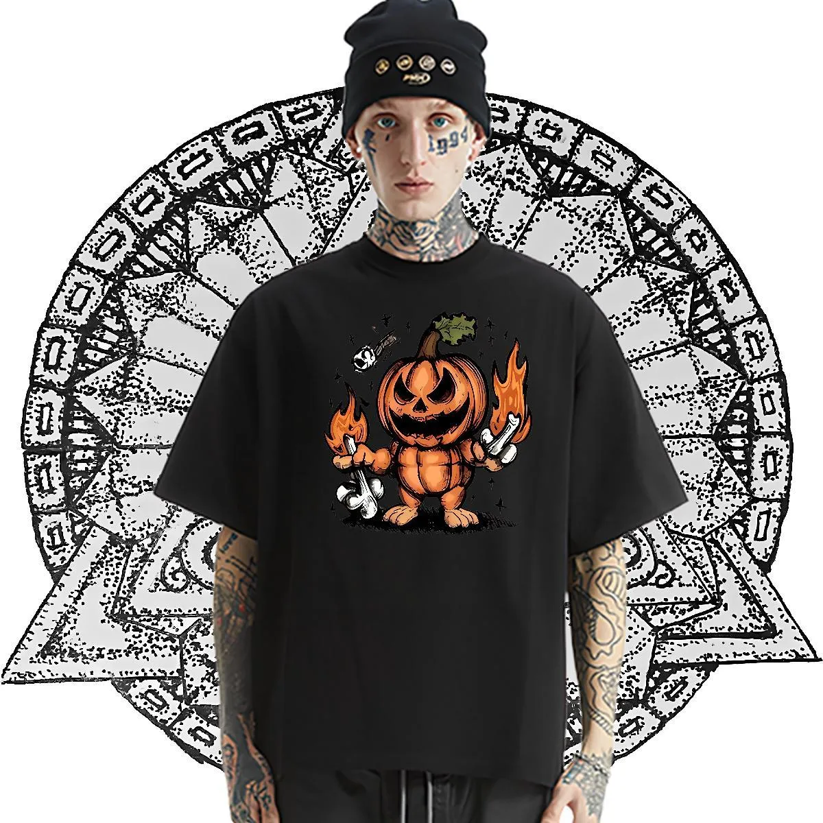 Fashion Casual T-Shirts for Men 230g 100% Cotton halloween Summer Casual Tee Shirt Round Neck Short Sleeve Comfortable Men Clothes T-Shirt DIY Printed