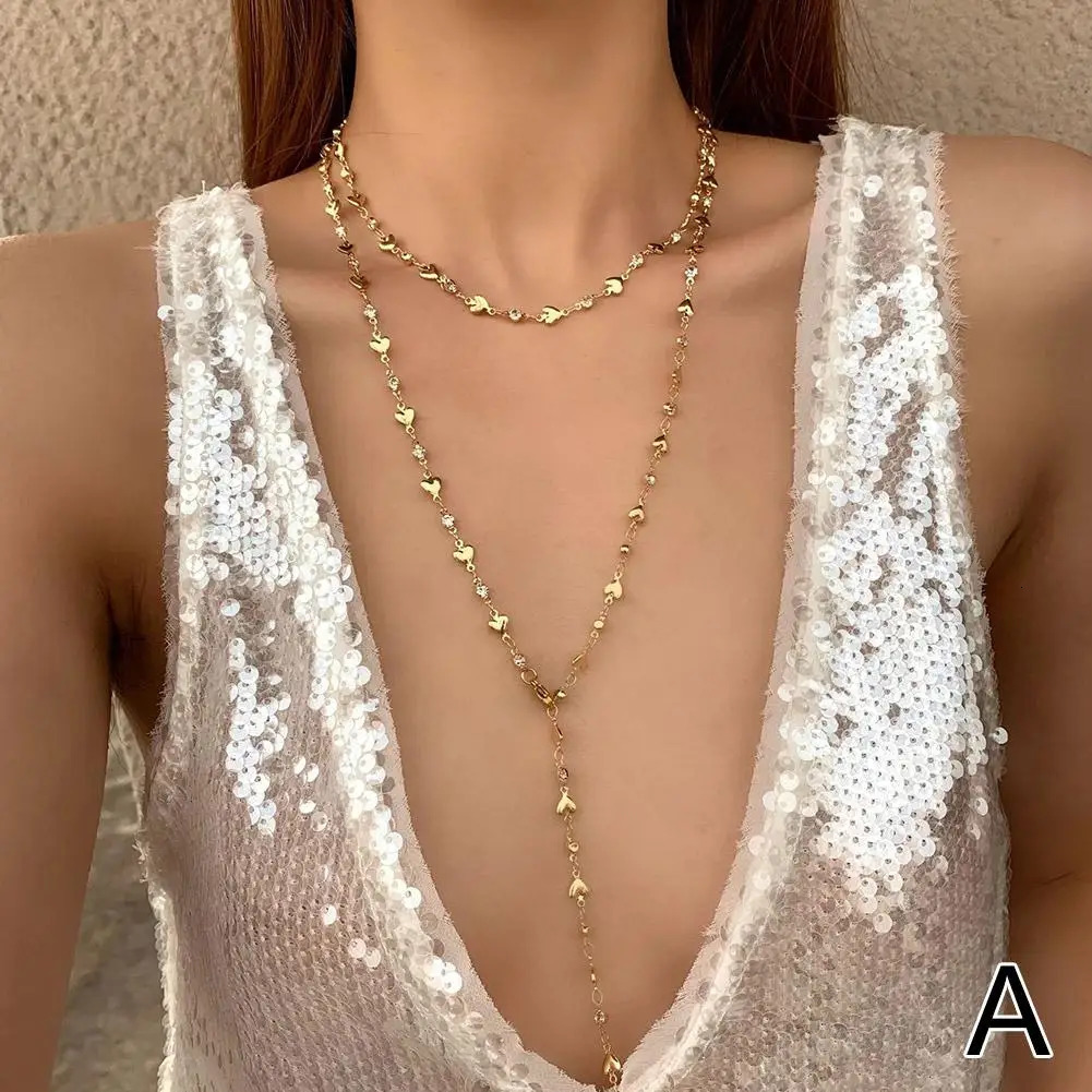 Zircon Necklace For Women Long YShaped Metal Collarbone Chain Summer Holiday Party Body Jewelry Gifts 250519