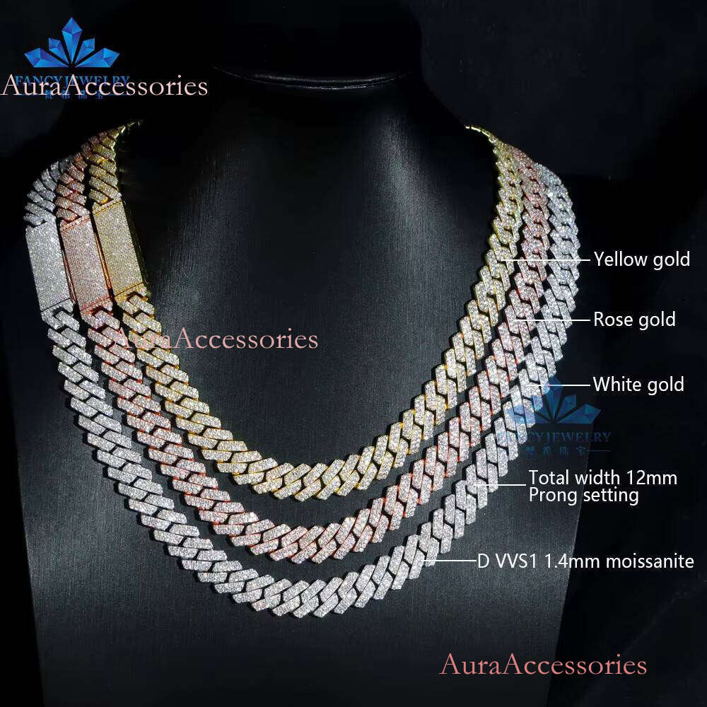 High Quality Cubana Hip Hop Jewelry 15mm Sterling Sier VVS Moissanite Dia Iced Out Cuban Link Chain Necklace for Men