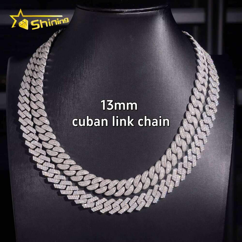 Promotion Sales RTS Hip Hop Jewelry 13mm Solid Sterling Sier Men Necklace Iced Out VVS Moissanite Cuban Link Chain