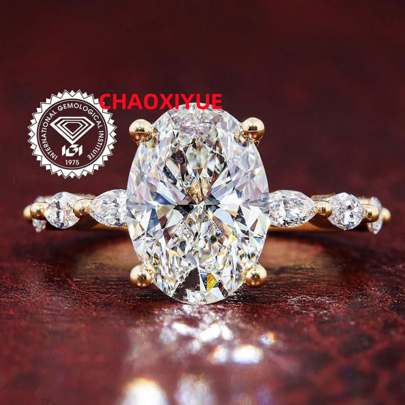 Gia Igi Certified CVD HPHT Lab Grown Diamond 14K/18K Solid Gold Oval Cut Marquise Side Engagement Ring for Women